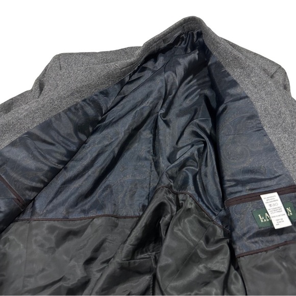 Ralph Lauren Grey Herringbone Tweed 2 Button Suit Jacket Sz 44R Wool Cashmere - Picture 12 of 12